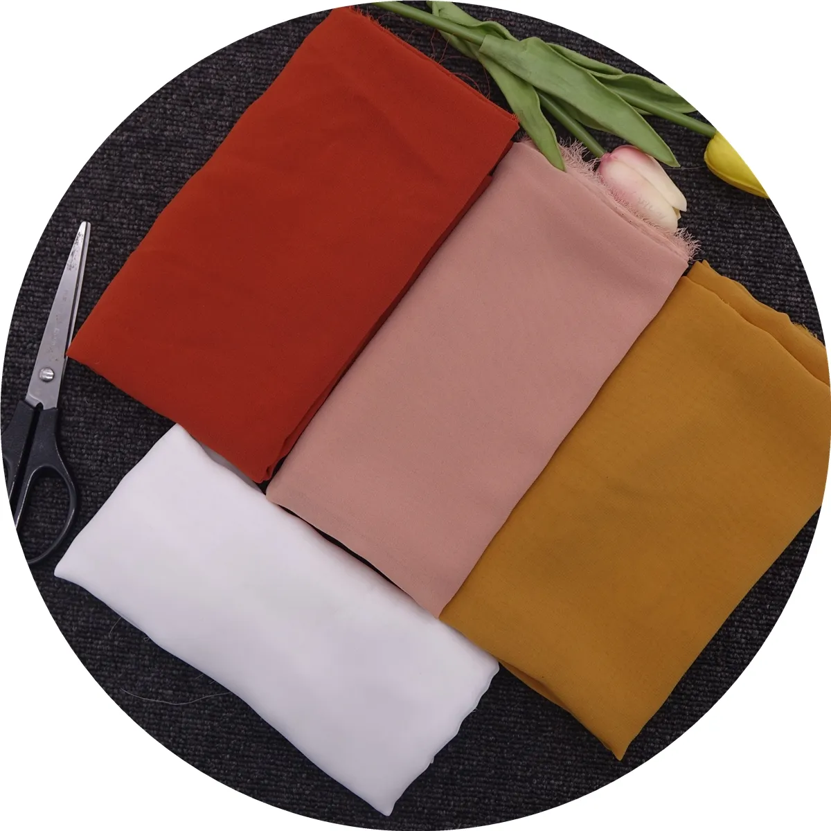Polyester ITY saf şifon kumaş ham beyaz kompozit filament renkli dokuma şifon vual krep tekstil kumaş şifon atkılar