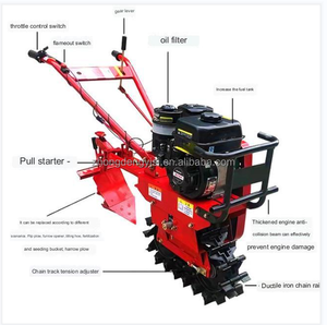 Cultivador Multifuncional Rojo Pequeño con Motor Diésel Refrigerado por Aire, Arado Reversible, Sembradora y Azada, Versión con Correa de Transmisión, Motor Principal - Product Image 3