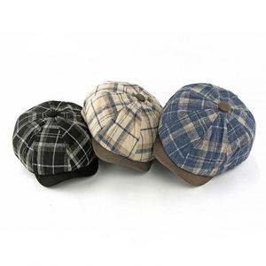 Winter Warm <b>Hat</b> Men's Women's Octagonal Cap British Vintage Striped Plaid Newsboy <b>Hat</b> with Fleece Lining - Product Image 2