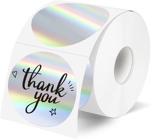 Autocollants thermiques holographiques circulaires de 2 pouces, étiquettes autocollantes imprimables rondes à paillettes arc-en-ciel pour l'emballage de cadeaux - Product Image 1