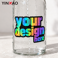 Autocollant découpé sur mesure, lettrage holographique arc-en-ciel, logo textuel, autocollant en vinyle imperméable pour bouteille d'eau, autocollants pour skateboard, logo