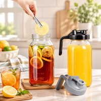 Pichets et bocaux en verre borosilicate transparent à large ouverture, hermétiques, avec couvercle et poignée en plastique, pour thé glacé, café, lait