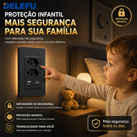 DELEFU Prise murale 4x2 Brésil 10A 20A Double prise brésilienne avec chargeur rapide USB A Type C 20W 100 pièces en gros