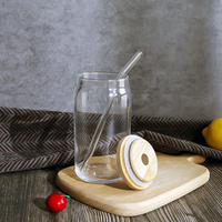 480ml 16oz Borosilicate grand et mince verre à boire tasse bière jus boisson pot avec couvercle et paille