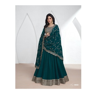 Vichitra lourd avec broderie de séquence travail Salwar Kameez robes pour mariée et filles portent une robe ethnique - Product Image 1