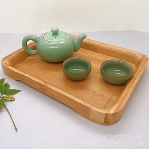 ชุดถาดเสิร์ฟไม้ไผ่ทรงสี่เหลี่ยมลายไม้ธรรมชาติสำหรับเสิร์ฟชาที่บ้าน - Product Image 2