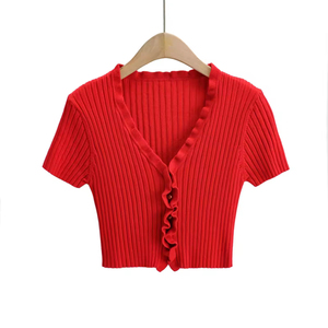 Custom LOGO OEM & ODM Women's Sweaters Short Sleeve Knitwear Women Tshirt <b>Spring</b> Summer Knitted <b>Cardigan</b> Sweater Women - Product Image 5