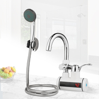 Robinet chauffe-eau électrique à col de cygne pour cuisine avec douchette, affichage LED, blanc chromé, robinet d'eau chaude instantanée sans réservoir
