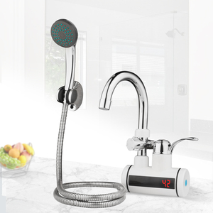 Robinet chauffe-eau électrique à col de cygne pour cuisine avec douchette, affichage LED, blanc chromé, robinet d'eau chaude instantanée sans réservoir - Product Image 2