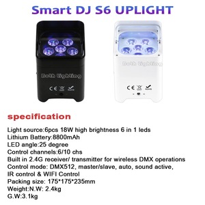 Almacén en EE. UU. - 10 unidades de luces LED inalámbricas DMX DJ S6 negras de 6*18W con cubierta impermeable y batería para bodas y fiestas - Product Image 2