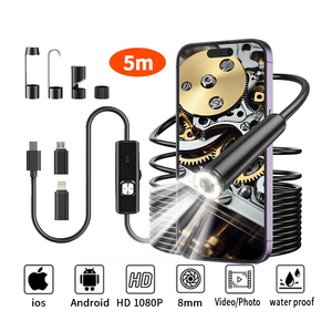 Endoscope industriel avec 8 lumières LED réglables, conception semi-rigide en serpentine, étanche, ouverture de 8 mm, inspection de turbocompresseur - Product Image 1