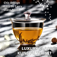 Service à thé moderne de luxe Gung Fu Verre transparent coloré Gaiwan Bol d'offre de thé à deux talents Tasses et soucoupes