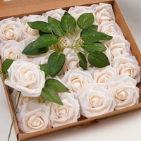 Coffret Cadeau de Roses Artificielles en Mousse Rose avec Feuilles Vertes pour Décoration de Mariage et Fêtes DIY