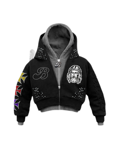 Felpa con Cappuccio da Uomo Personalizzata con Lettere del Marchio, Applicazioni Ricamate, Design con Strass, Vestibilità Aderente, Corta, Doppio Strato con Zip - Product Image 4