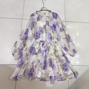 À la mode décontracté robes amples été 2025 femmes rétro à manches longues imprimé fleuri simple boutonnage cravate-taille <span class=keywords><strong>robe</strong></span> - Product Image 6