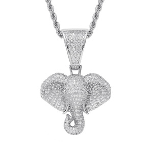 Nuevo Colgante de Cabeza de Elefante de Aleación de Zinc Estilo Hip Hop Europeo Americano Más Vendido, Joyería de Animal de Resina con Microincrustaciones de Oro - Product Image 3