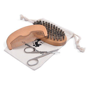 Brosse à <span class=keywords><strong>barbe</strong></span> et ciseaux en bois et poils de sanglier de haute qualité avec logo personnalisé pour hommes - Product Image 2