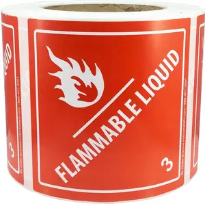 Hazard Class 3 D.O.T. Flammable Liquid Labels 4x4 Inch Square 500 Adhesive Labels