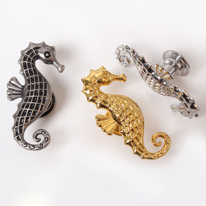 Nuevos herrajes para muebles de aleación de Zinc, gabinete decorativo, tirador de caballito de mar, puerta de cajón de plata dorada antigua, pomo de manija de caballito de mar - Product Image 2