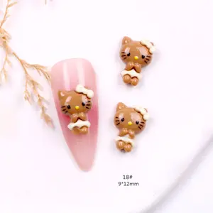 Tending TSZS nuovo disegno simpatico cartone animato decorazione per unghie 3D resina gattino testa Kawaii Nail Charms per premere sulla bellezza delle unghie