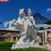 YOUFINE Escultura de Caballo de Mármol Blanco de Tamaño Real, Tallada a Mano, Estatua de Animal Galopante para Decoración de Jardín o Mansión