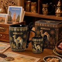 Ensemble de tasses en céramique souvenirs touristiques marocains d'Afrique, design architectural, pour café, avec cuillère, personnalisable OEM ODM, vente en gros