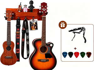 Supporto da Parete per <span class=keywords><strong>Chitarra</strong></span> e Ukulele in Legno Massello, Finitura Lucida, Espositore per Soggiorno, Formato a <span class=keywords><strong>Corda</strong></span>, Logo Personalizzabile - Product Image 1