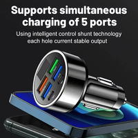 Chargeur de voiture 100W prenant en charge la charge ultra rapide, 6 ports en 1, avec affichage numérique du véhicule, chargeur de téléphone portable pour voiture