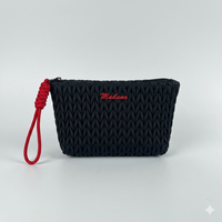 Pochette cosmétique chic en polyester moelleux, légère et douce, avec poignée en corde tressée personnalisée, organiseur de maquillage