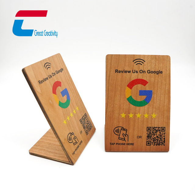 Free Sample Google Review NFC Acrylic Wood Glass QR Code Printed Table Stand for Google Review