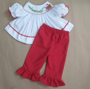 Santa Sleigh Reindeer Smocked Kids <b>Dress</b> Romper <b>Red</b> Christmas Holiday Collection Hand Embroidered Party Outfit - Product Image 6