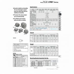 Pièces pneumatiques d'actionneur rotatif SMC Pneumatics CDRB1BW63-90D - Product Image 1