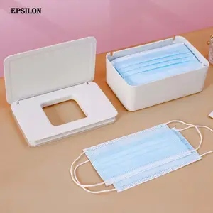 Epsilon Kotak Penyimpanan Masker Wajah, Kotak Dispenser Organizer Wadah Penyimpanan Masker Wajah Kartun Plastik Lipat Kompak Desktop Logo Kustom