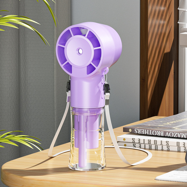 Fashion Handheld Spray Fan Multi-Function Plastic Household Outdoor Neck-Hanging Folding Fan with Rechargeable Battery