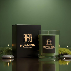 Bougie parfumée à la cire de soja HUAMING, étiquette privée, pot en verre transparent, mèche en coton, autocollant personnalisé avec logo doré, aromathérapie, parfum d'ambiance pour la maison - Product Image 3