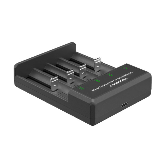 PUJIMAX 4 Slots 3.7V 18650 Li-ion Battery Charger with 0.5m Type C Cable for 21700 26650 CR123 18500 18490 26700 20700 22650