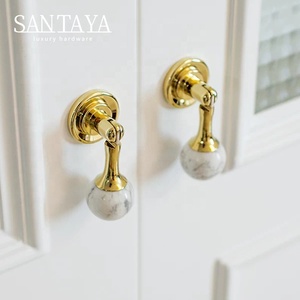 Santaya PVD 金铜黄铜拉手 厨房橱柜拉手 卧室衣柜抽屉把手 家具挂件水晶拉手 - Product Image 2