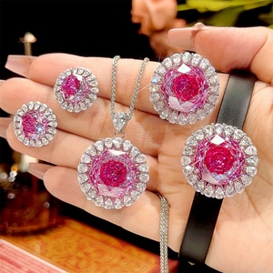 Wholesale Hot Style Fashion Jewelry Eco-friendly Copper 16-10mm Pink Cubic Zirconia Leather Bracelet Women Set for Women - Product Image 3