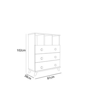 Commode de chambre moderne BABIL à 3 tiroirs et 3 étagères ouvertes, en chêne et métal, meuble de rangement modulaire, table de chevet pour salon - Product Image 3