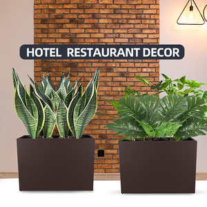 Grande jardinière <span class=keywords><strong>rectangulaire</strong></span> en métal Grand pot de fleurs en acier galvanisé brun Long pour décoration intérieure et extérieure pour <span class=keywords><strong>jardin</strong></span>, maison et bureau - Product Image 3