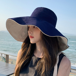 <b>Reversible</b> Double-Sided <b>Bucket</b> <b>Hat</b> With Contrast Color For Women Beach Summer Sun Protection Casual Style - Product Image 3