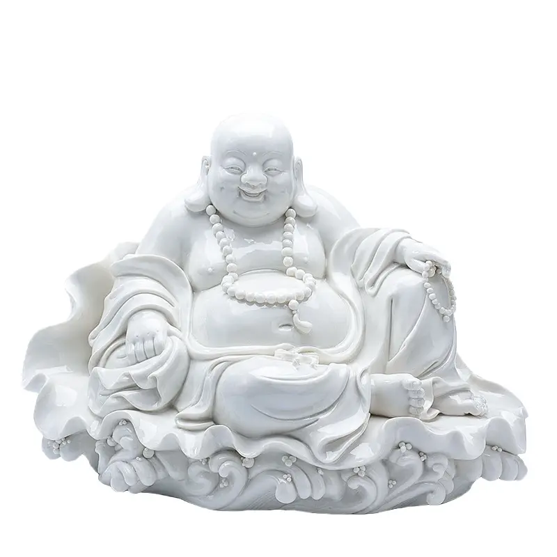 סיטונאי באיכות טובה יד גילוף דמות לבן פסל קרמיקה צוחק בודהה פסל