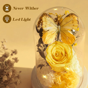 Luce Notturna a Forma di Rosa Eterna con Farfalla e Copertura <span class=keywords><strong>in</strong></span> Vetro, Ornamento Decorativo LED Creativo per Matrimoni e Compleanni - Product Image 5
