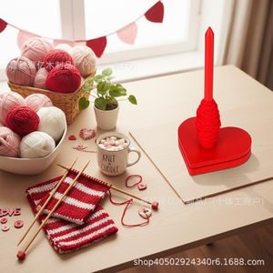 Wooden Yarn Rack <b>Heart</b> Shaped Rotatable Spool Stand Desktop Knitting Tool Red Durable - Product Image 1