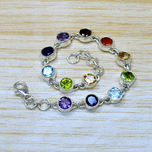 Bracelet rond multi-pierres en argent sterling 925, bijoux classiques - Product Image 1