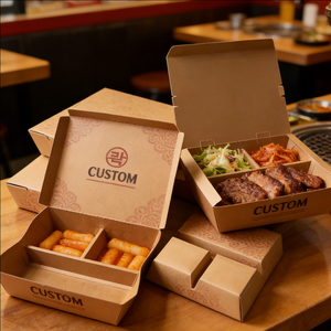 กล่องใส่อาหารแบบใช้แล้วทิ้ง 3 ช่อง แยกส่วน ดีไซน์ทันสมัย ลายดาว เป็นมิตรกับสิ่งแวดล้อม ย่อยสลายได้ ทำจากกระดาษ  รับทำโลโก้ กล่องใส่อาหารร้อนแบบนำกลับบ้าน - Product Image 1