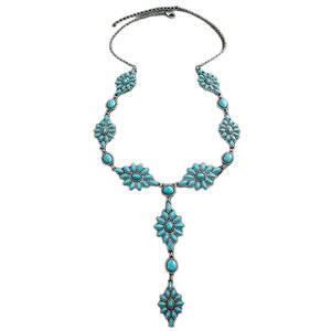 Collana Lunga Stile Navajo con Fiori di Zucca in Turchese, Fatta a Mano, 24,53 Pollici - Product Image 2