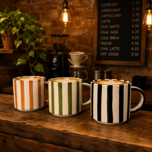 Mug en céramique peint à la main, noir avec rayures crème, finition brillante, 11 oz, <span class=keywords><strong>tasse</strong></span> à café, logo personnalisé, directement de l'usine - Product Image 2