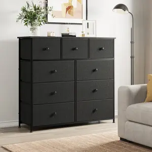 9 Dresser Chest Of Drawers With Wide 39'' Easy-Pull Fabric Wood Dressers With Top 9 Chest Of Drawers