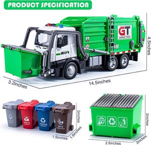 <span class=keywords><strong>Camion</strong></span> <span class=keywords><strong>della</strong></span> <span class=keywords><strong>Spazzatura</strong></span> <span class=keywords><strong>Giocattolo</strong></span> a Frizione con Cabina in Metallo, Luci, Suoni, Veicolo per la Gestione dei Rifiuti e il Riciclaggio per Bambini - Product Image 5